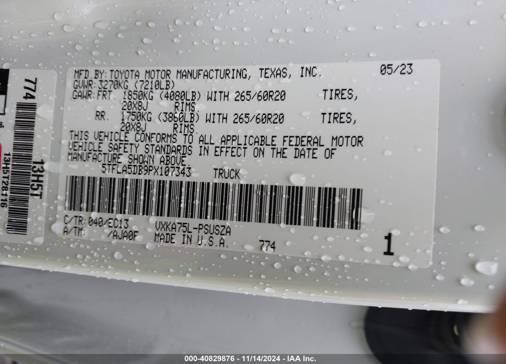 2023 TOYOTA TUNDRA SR5 VIN: 5TFLA5DB9PX107343