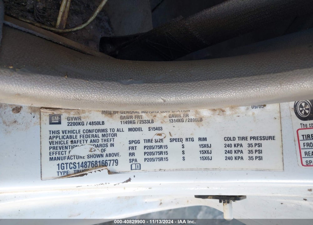2006 GMC CANYON WORK TRUCK VIN: 1GTCS148768166779