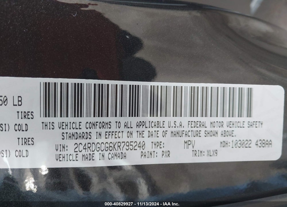 2019 DODGE GRAND CARAVAN SXT 35TH ANNIVERSARY EDITION VIN: 2C4RDGCG6KR795240