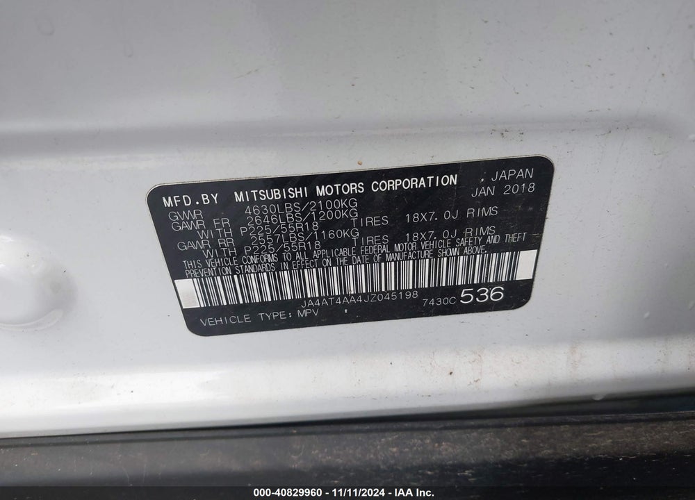 2018 MITSUBISHI ECLIPSE CROSS VIN: JA4AT4AA4JZ045198