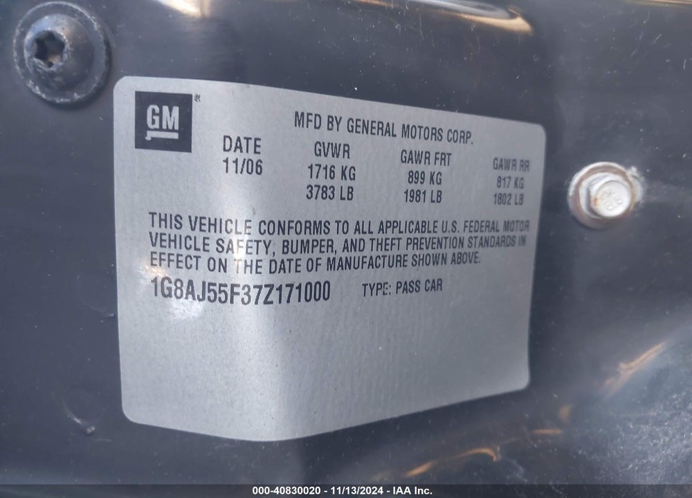 2007 SATURN ION 2 VIN: 1G8AJ55F37Z171000