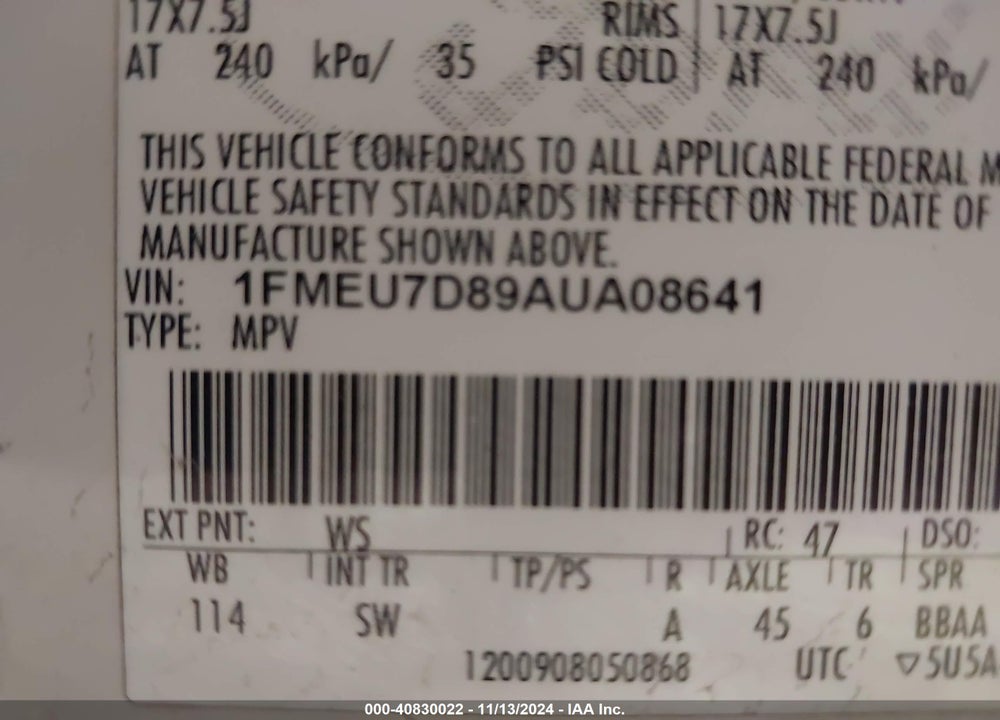 2010 FORD EXPLORER XLT VIN: 1FMEU7D89AUA08641