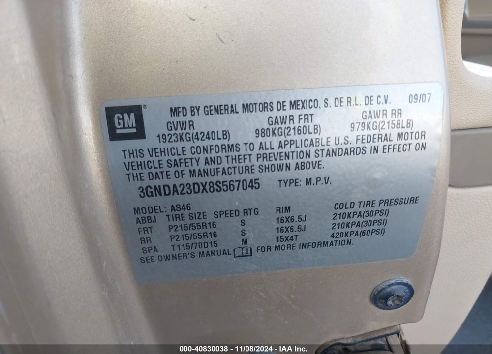 2008 CHEVROLET HHR LT VIN: 3GNDA23DX8S567045