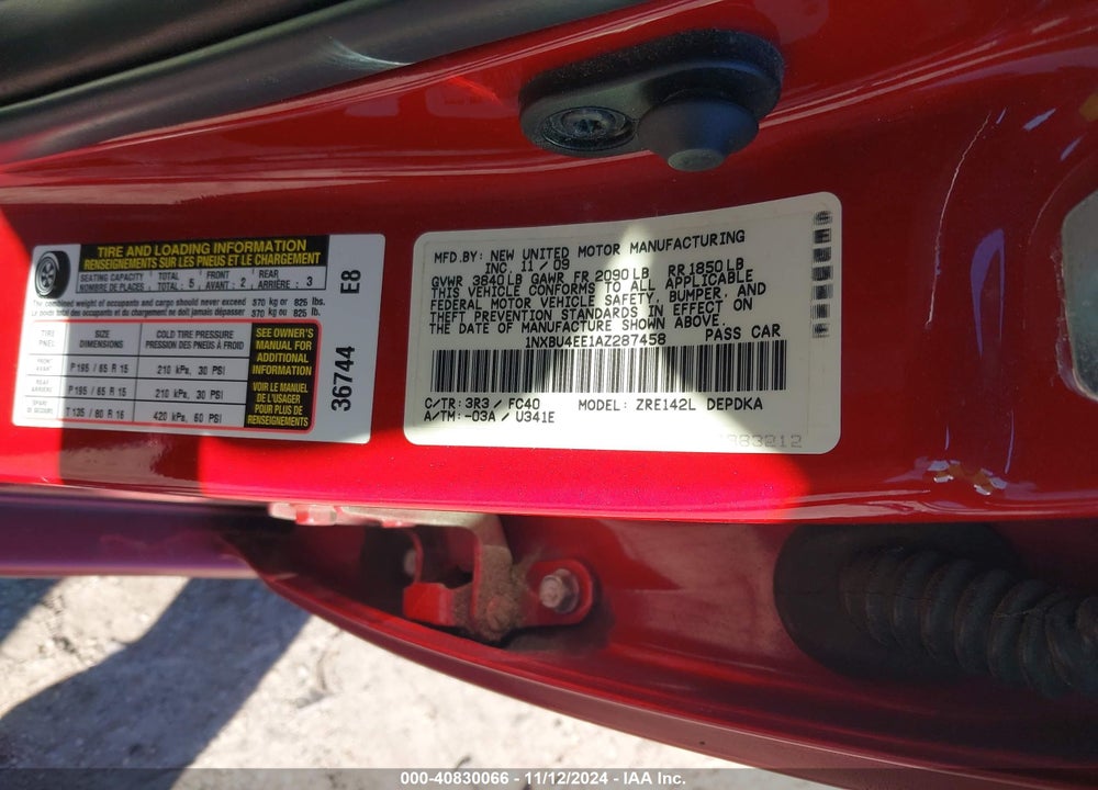 2010 TOYOTA COROLLA LE VIN: 1NXBU4EE1AZ287458