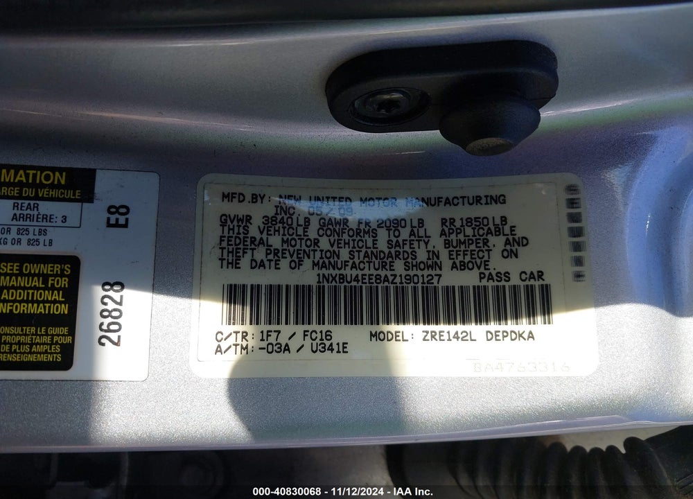 2010 TOYOTA COROLLA LE VIN: 1NXBU4EE8AZ190127
