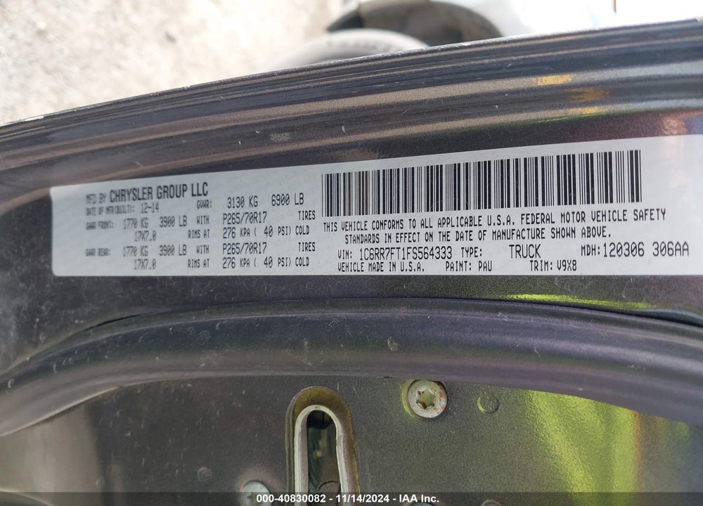 2015 RAM 1500 TRADESMAN VIN: 1C6RR7FT1FS564333