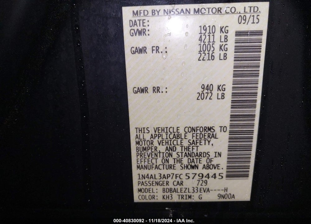 2015 NISSAN ALTIMA 2.5 S VIN: 1N4AL3AP7FC579445