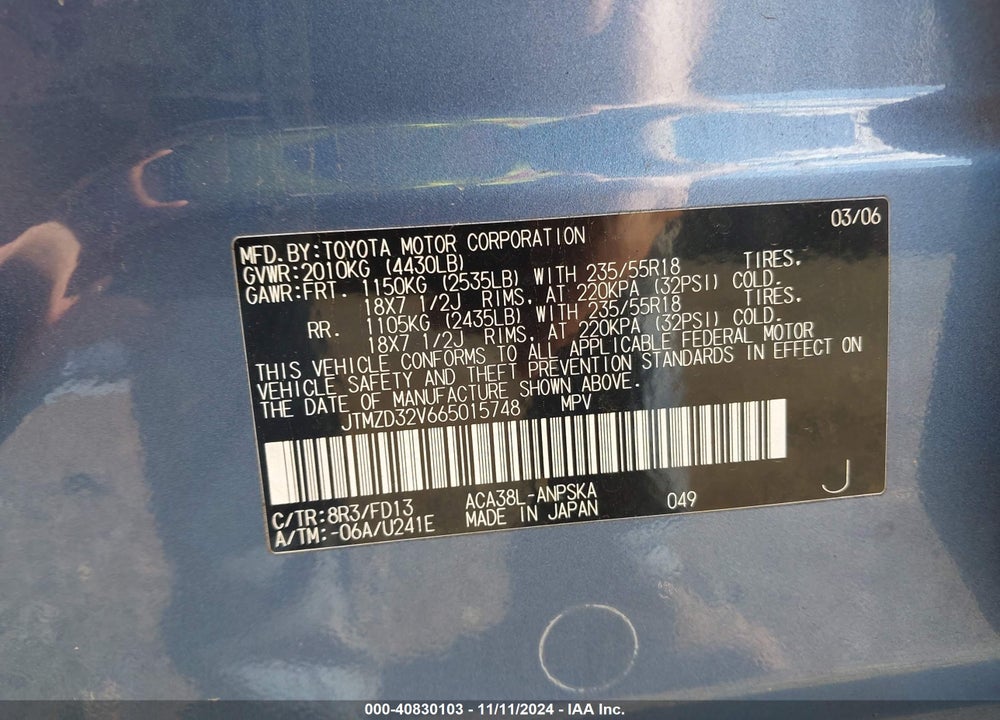 2006 TOYOTA RAV4 SPORT VIN: JTMZD32V665015748
