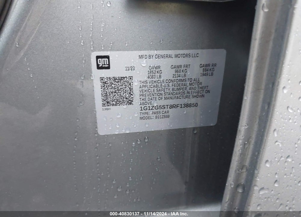 2024 CHEVROLET MALIBU FWD RS VIN: 1G1ZG5ST8RF138850