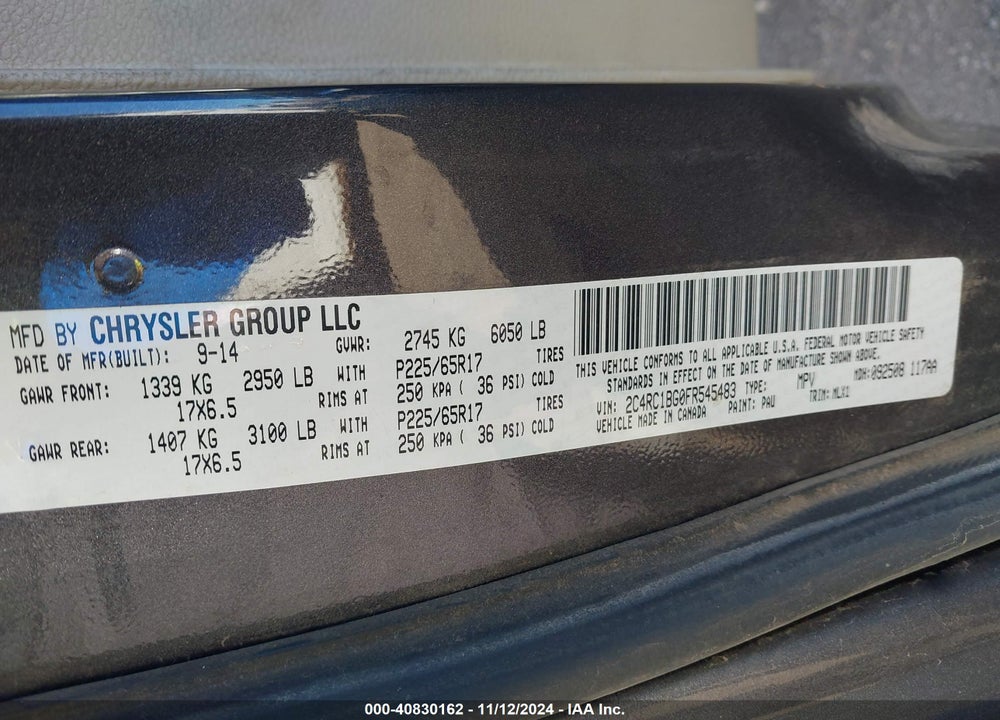 2015 CHRYSLER TOWN & COUNTRY TOURING VIN: 2C4RC1BG0FR545483