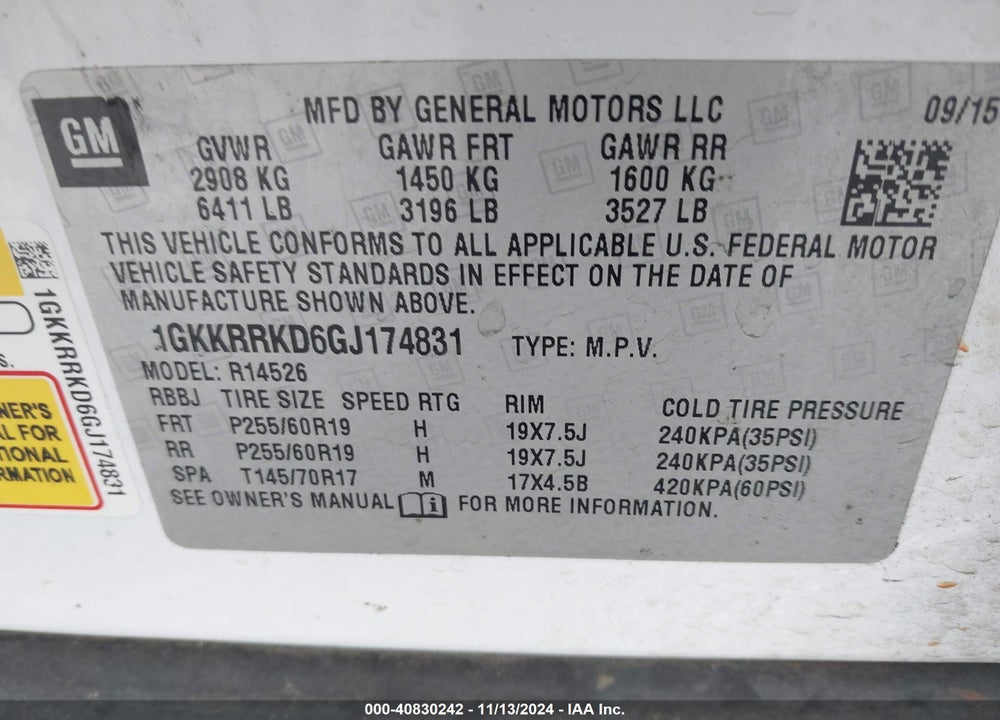 2016 GMC ACADIA SLT-1 VIN: 1GKKRRKD6GJ174831