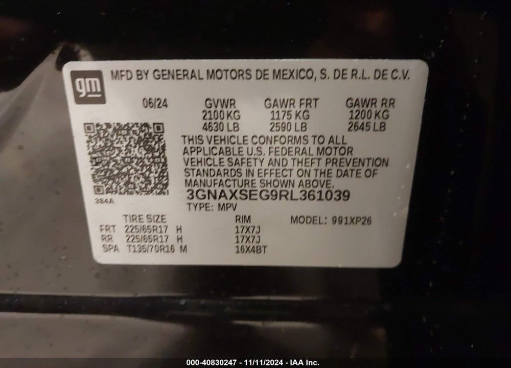 2024 CHEVROLET EQUINOX AWD LS VIN: 3GNAXSEG9RL361039