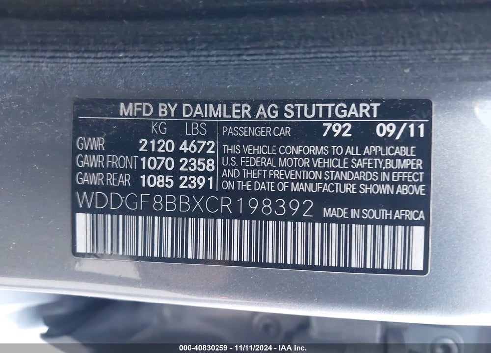 2012 MERCEDES-BENZ C 300 LUXURY 4MATIC/SPORT 4MATIC VIN: WDDGF8BBXCR198392