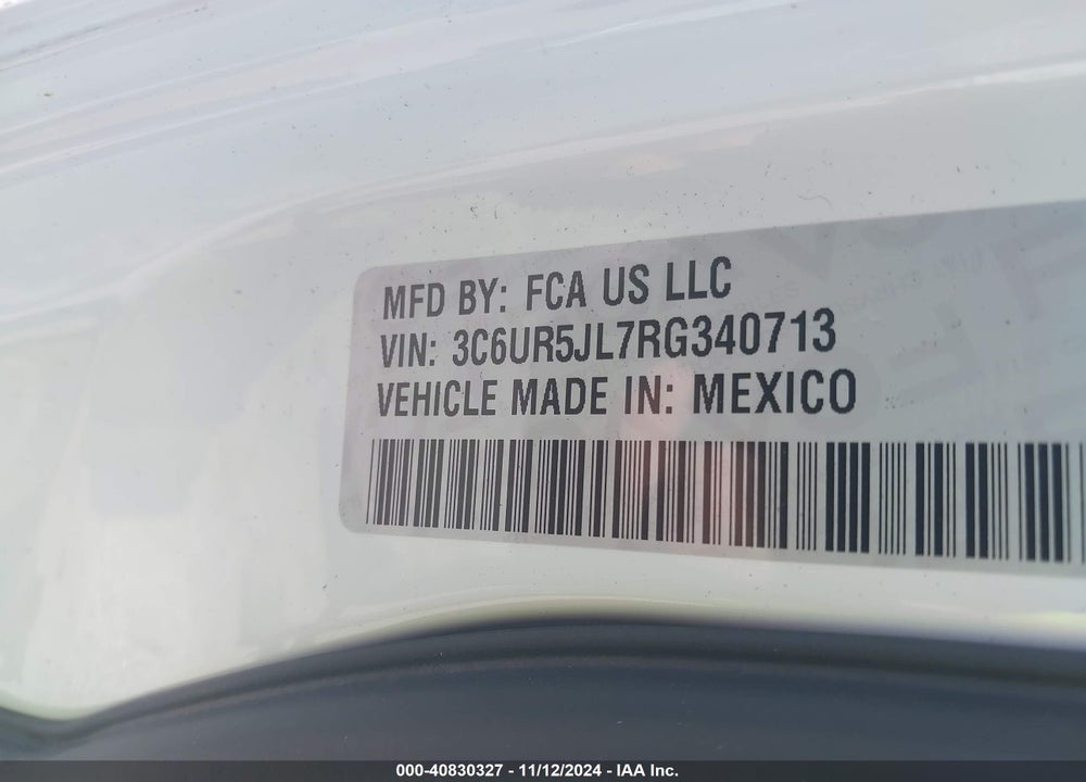 2024 RAM 2500 BIG HORN 4X4 8' BOX VIN: 3C6UR5JL7RG340713