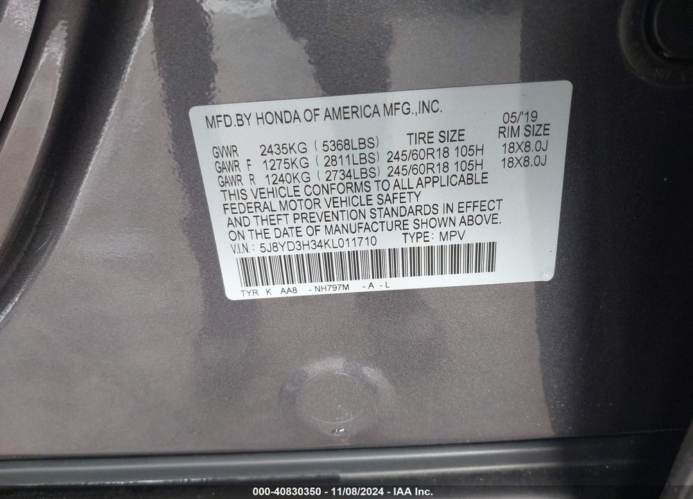 2019 ACURA MDX STANDARD VIN: 5J8YD3H34KL011710