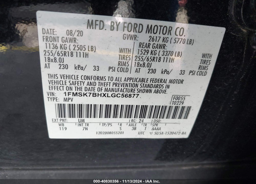 2020 FORD EXPLORER VIN: 1FMSK7BHXLGC56877