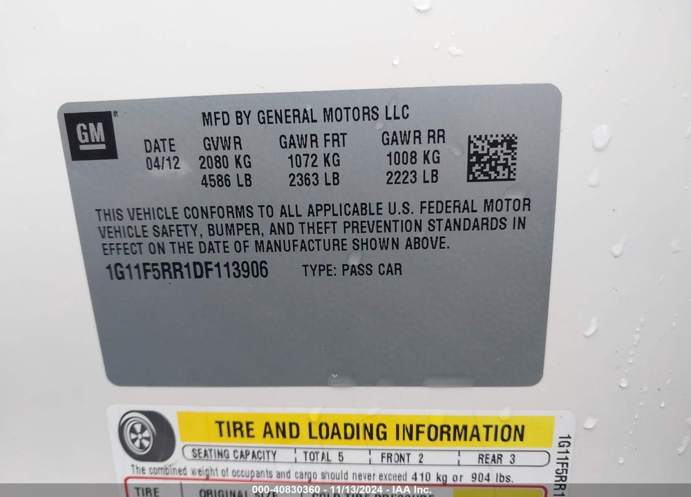 2013 CHEVROLET MALIBU ECO PREMIUM AUDIO VIN: 1G11F5RR1DF113906