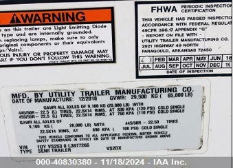 2020 UTILITY TRAILER MFG 53' SEMI TRAILER VIN: 1UYVS2530L3877266