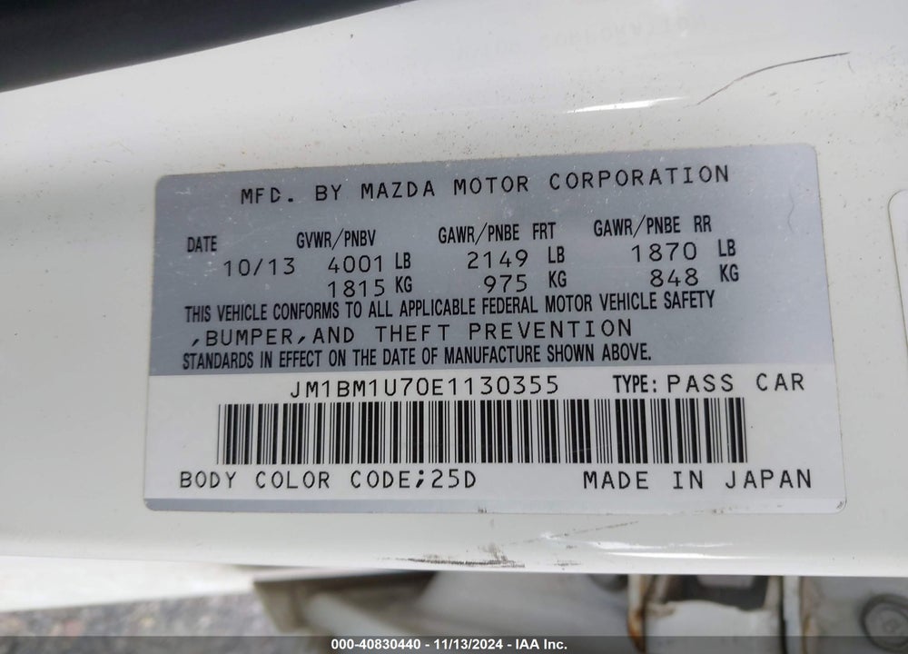 2014 MAZDA 3 I SPORT VIN: JM1BM1U70E1130355