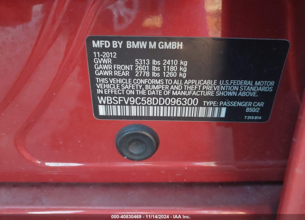 2013 BMW M5 VIN: WBSFV9C58DD096300