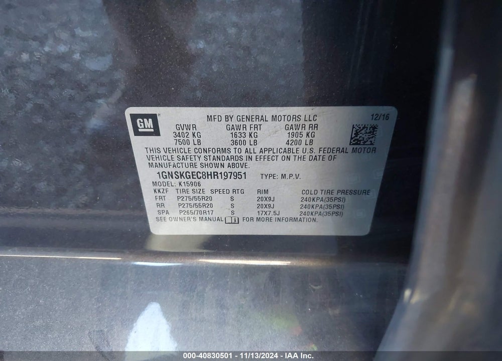 2017 CHEVROLET SUBURBAN LS VIN: 1GNSKGEC8HR197951