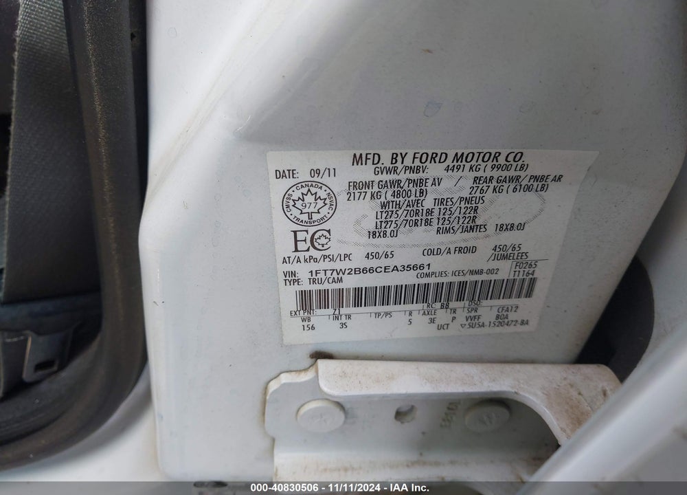 2012 FORD F250 VIN: 1FT7W2B66CEA35661