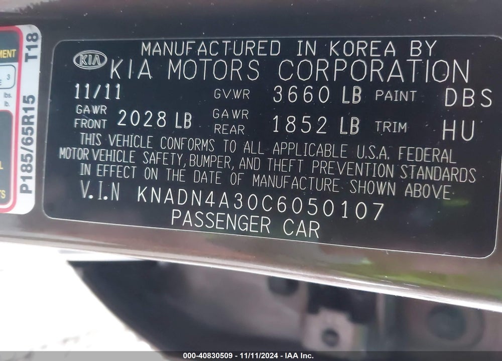 2012 KIA RIO EX VIN: KNADN4A30C6050107