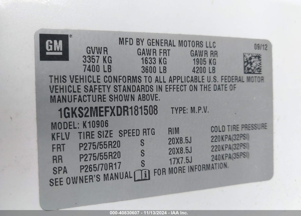 2013 GMC YUKON XL 1500 DENALI VIN: 1GKS2MEFXDR181508