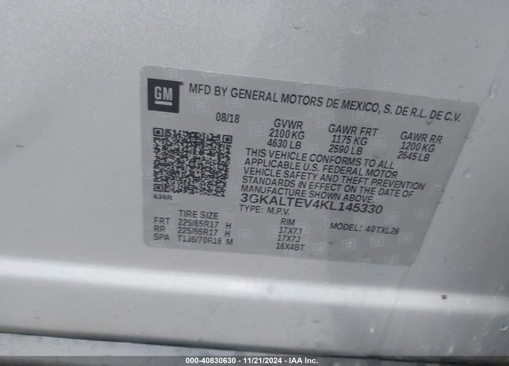 2019 GMC TERRAIN SLE VIN: 3GKALTEV4KL145330