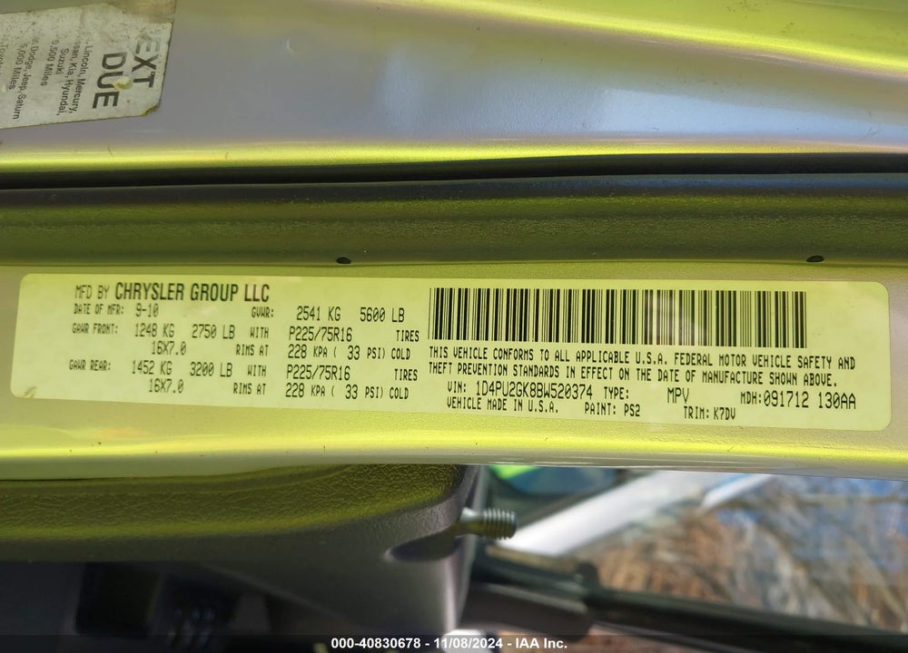 2011 DODGE NITRO SE VIN: 1D4PU2GK8BW520374
