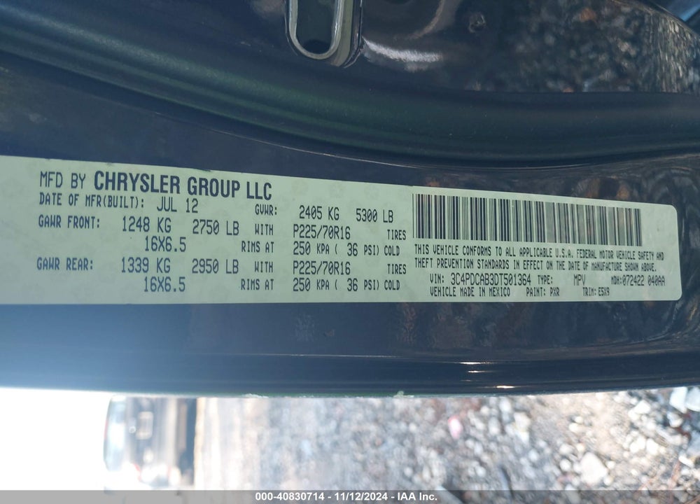2013 DODGE JOURNEY AMERICAN VALUE PKG VIN: 3C4PDCAB3DT501364