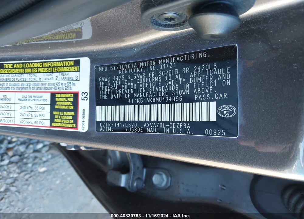 2021 TOYOTA CAMRY XSE VIN: 4T1K61AK8MU434996