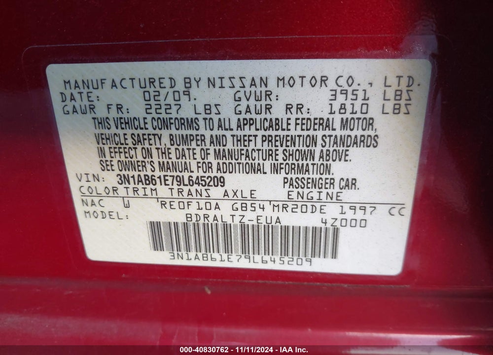 2009 NISSAN SENTRA 2.0S VIN: 3N1AB61E79L645209