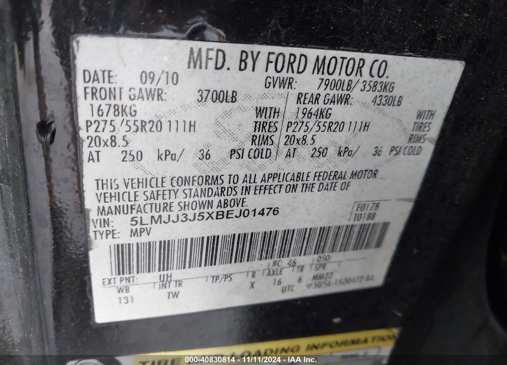 2011 LINCOLN NAVIGATOR L VIN: 5LMJJ3J5XBEJ01476