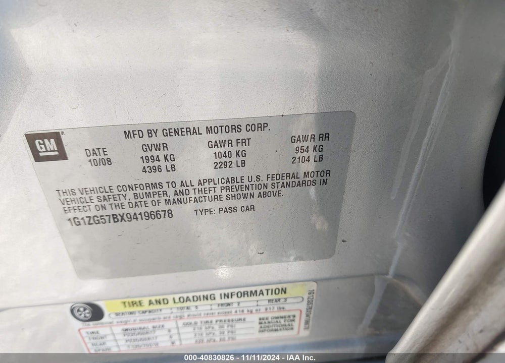 2009 CHEVROLET MALIBU LS VIN: 1G1ZG57BX94196678
