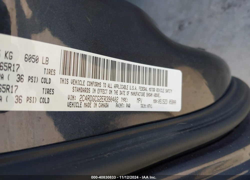 2014 DODGE GRAND CARAVAN VIN: 2C4RDGCG2ER390402