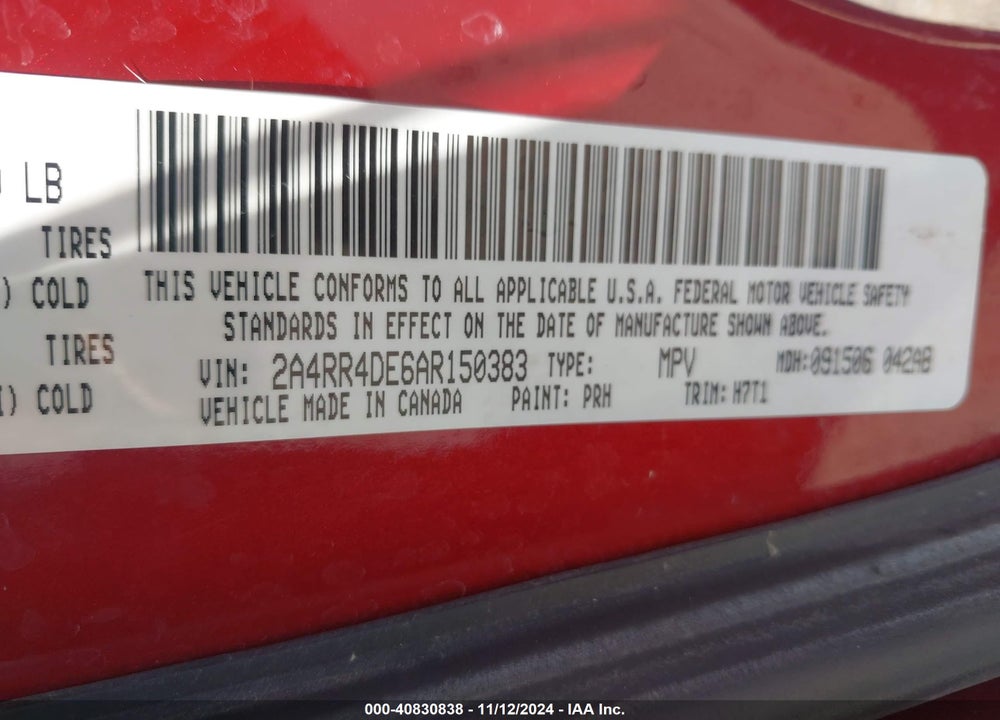 2010 CHRYSLER TOWN & COUNTRY LX VIN: 2A4RR4DE6AR150383
