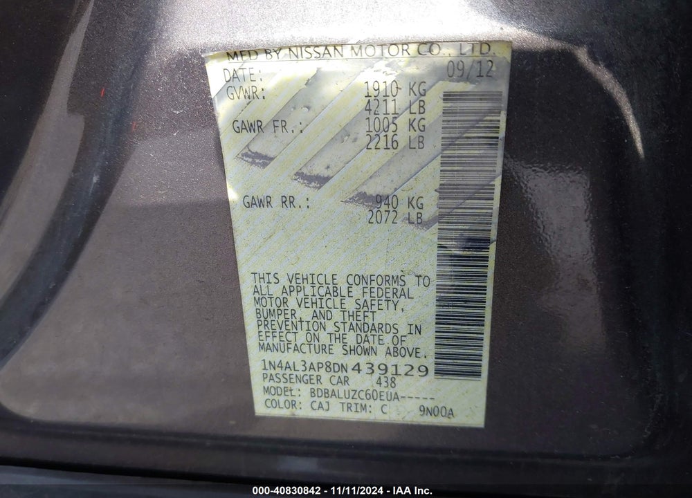 2013 NISSAN ALTIMA 2.5 SV VIN: 1N4AL3AP8DN439129