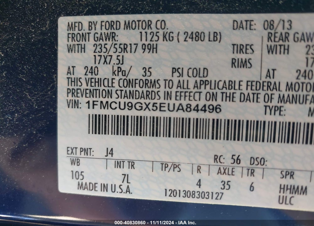 2014 FORD ESCAPE SE VIN: 1FMCU9GX5EUA84496