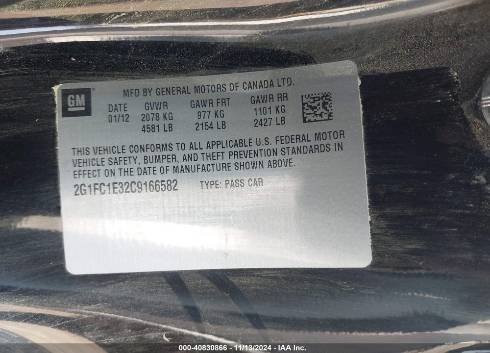 2012 CHEVROLET CAMARO 2LT VIN: 2G1FC1E32C9166582