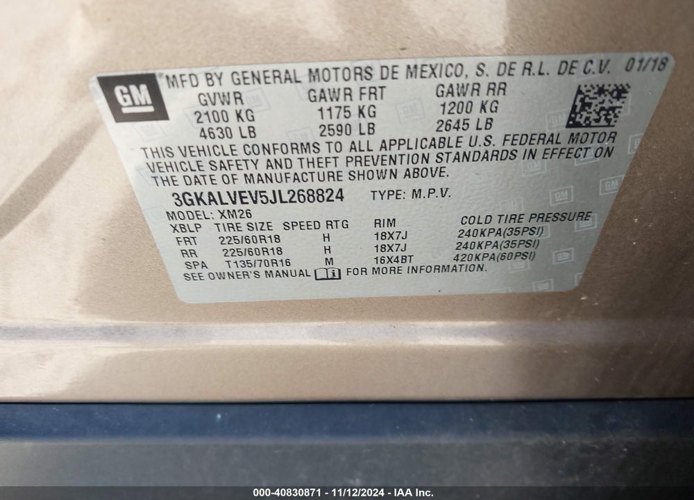 2018 GMC TERRAIN VIN: 3GKALVEV5JL268824