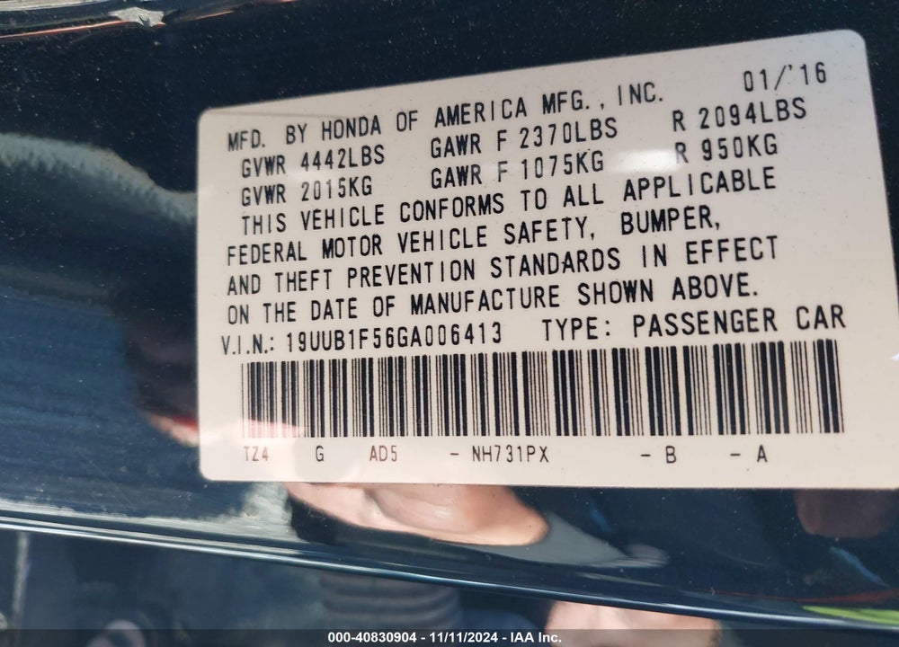 2016 ACURA TLX TECH VIN: 19UUB1F56GA006413