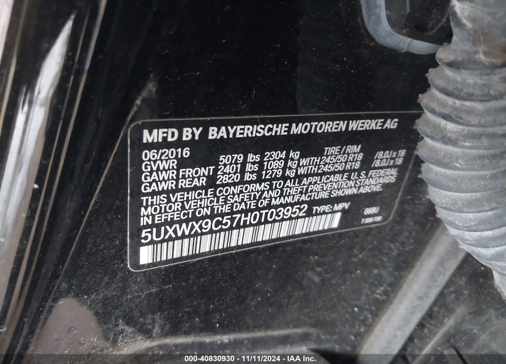 2017 BMW X3 XDRIVE28I VIN: 5UXWX9C57H0T03952