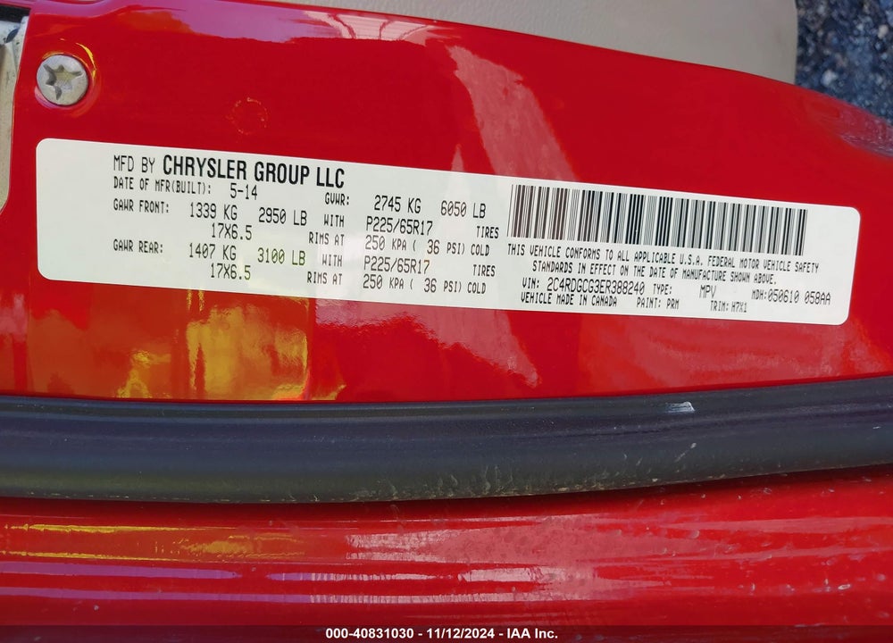 2014 DODGE GRAND CARAVAN SXT VIN: 2C4RDGCG3ER388240