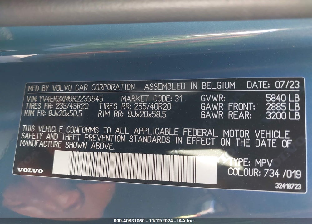 2024 VOLVO XC40 RECHARGE PURE ELECTRIC TWIN ULTIMATE VIN: YV4ER3XM9R2233945