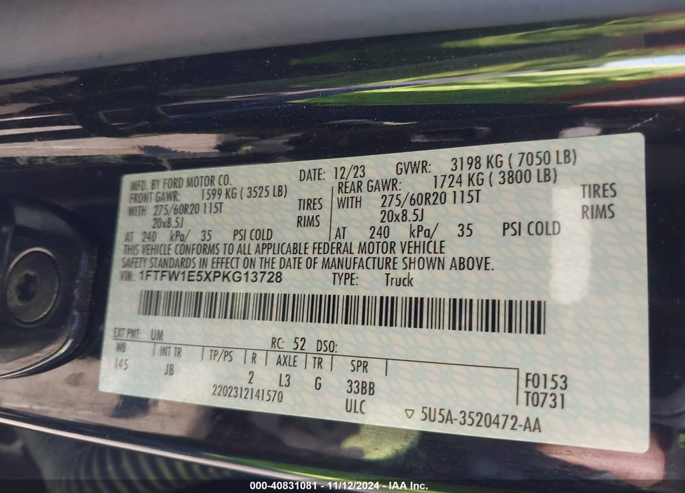2023 FORD F-150 XL VIN: 1FTFW1E5XPKG13728
