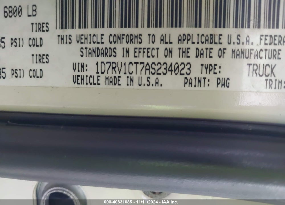 2010 DODGE RAM 1500 SLT/SPORT/TRX VIN: 1D7RV1CT7AS234023