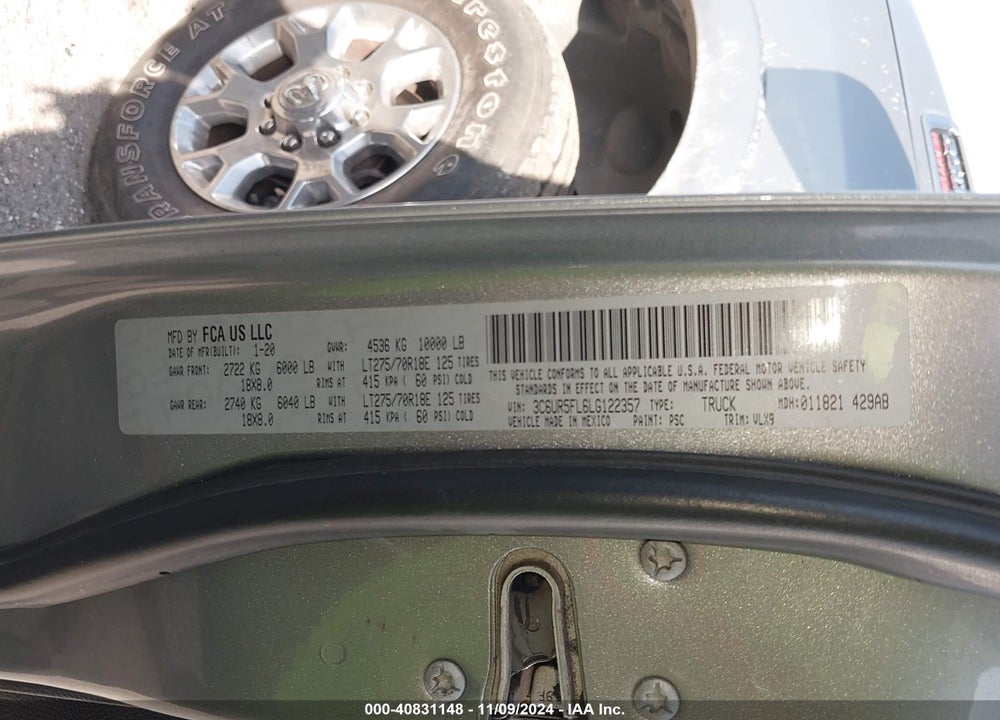 2020 RAM 2500 VIN: 3C6UR5FL6LG122357