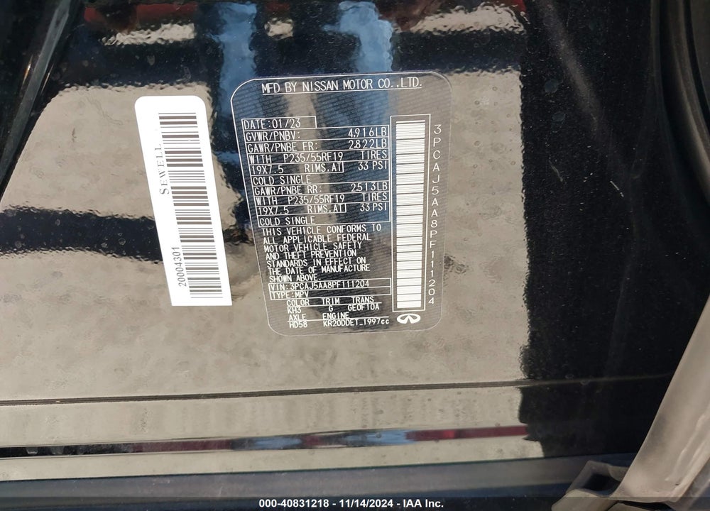 2023 INFINITI QX50 PURE VIN: 3PCAJ5AA8PF111204