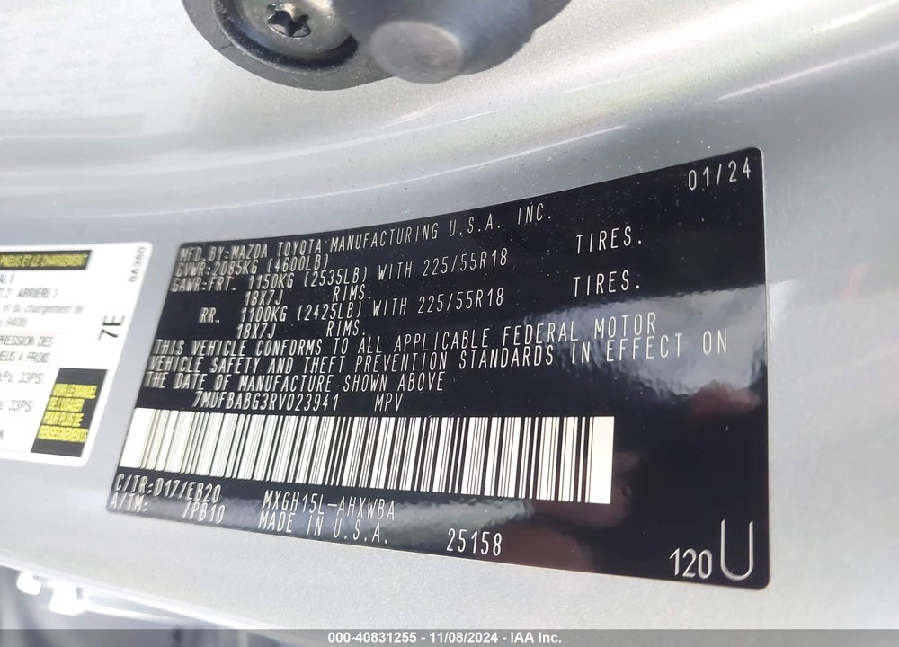 2024 TOYOTA COROLLA CROSS HYBRID XSE VIN: 7MUFBABG3RV023941